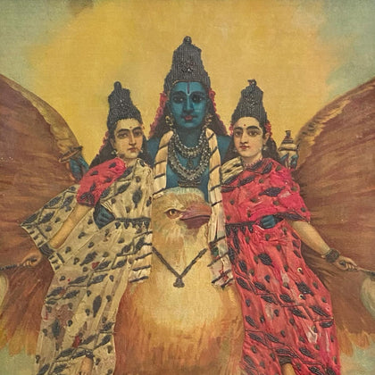 Vishnu with Consorts - 06, Raja Ravi Varma, Balaji Art - Artisera