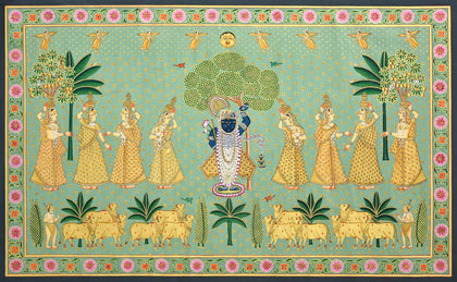 Shrinathji with Gopis and Cows - 07, Nemichand, Ethnic Art - Artisera
