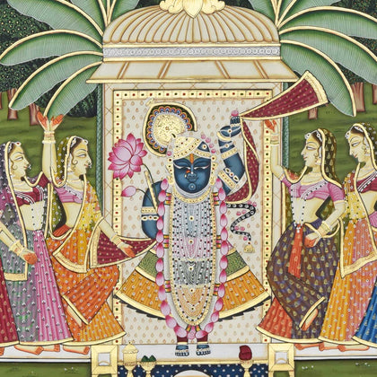 Shrinathji with Gopis and Cows - 08, Nemichand, Ethnic Art - Artisera
