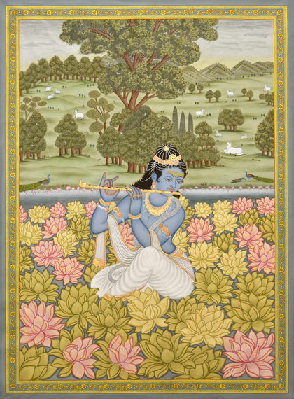 Krishna Playing Flute - 18, Nemichand, Ethnic Art - Artisera
