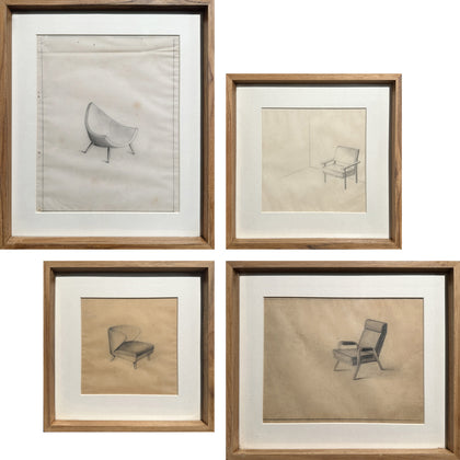 Mid-Century Design Drawings of Chairs (Set of 4) - 01