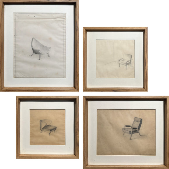 Mid-Century Design Drawings of Chairs (Set of 4) - 01, , Balaji's Antiques and Collectibles - Artisera