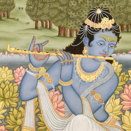 Krishna Playing Flute - 18, Nemichand, Ethnic Art - Artisera