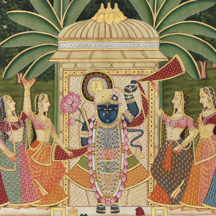 Shrinathji with Gopis and Cows, Nemichand, Ethnic Art - Artisera