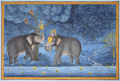Krishna with Elephants - 01, Pushkar Lohar, Ethnic Art - Artisera