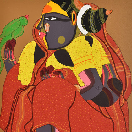 Woman in Red with Parrot, Thota Vaikuntam, Archer Art Gallery - Artisera