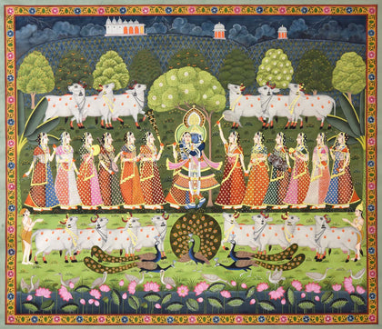 Radha Krishna with Gopis and Cows - 01, Nitin & Nilesh Sharma, Ethnic Art - Artisera