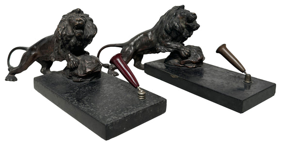 French Lion Pen Holders (Pair), , Balaji's Antiques and Collectibles - Artisera