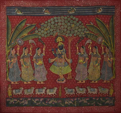 Krishna with Gopis Under Tree - 03, , Ethnic Art - Artisera