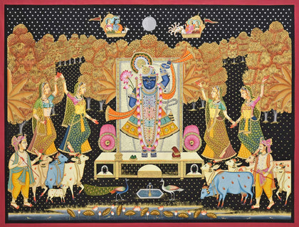 Shrinathji with Gopis and Cows - 05, Nemichand, Ethnic Art - Artisera