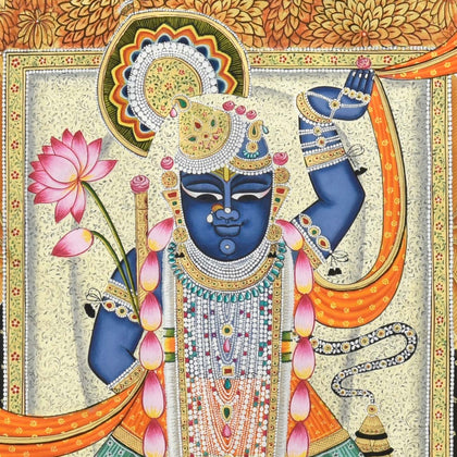 Shrinathji with Gopis and Cows - 05, Nemichand, Ethnic Art - Artisera