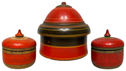 Lacquer Sindoor Boxes, Set of 3, , Burmese Lacquerware - Artisera