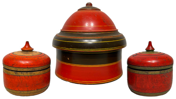 Lacquer Sindoor Boxes, Set of 3, , Burmese Lacquerware - Artisera