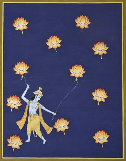 Krishna Dancing with Lotuses - 03, Nemichand, Ethnic Art - Artisera