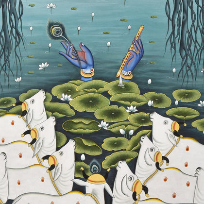 Krishna in Lotus Pond - 05, Nemichand, Ethnic Art - Artisera