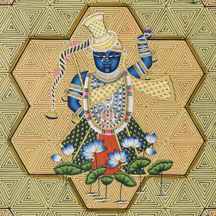 Shrinathji in Lotus Pond - 08, Nemichand, Ethnic Art - Artisera