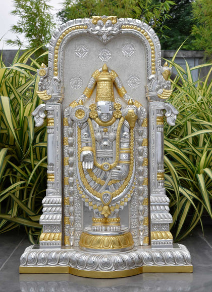 Tirupati Balaji (Venkateshwara) with Pure Gold Leaf, , Silver Showpieces - Artisera