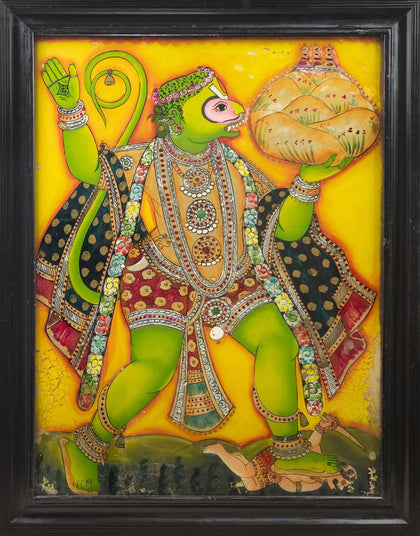 Hanuman Carrying Dronagiri Mountain, , Balaji Reverse Glass - Artisera