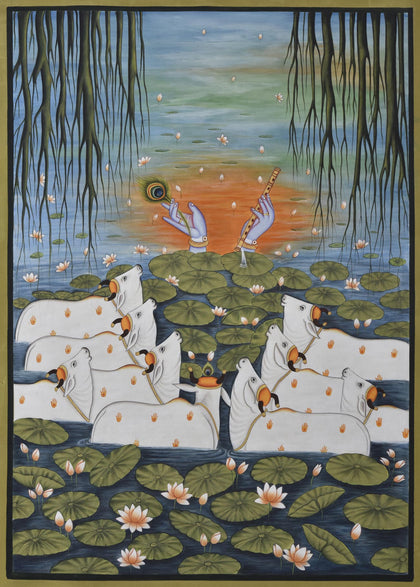 Krishna in Lotus Pond - 02, Nemichand, Ethnic Art - Artisera