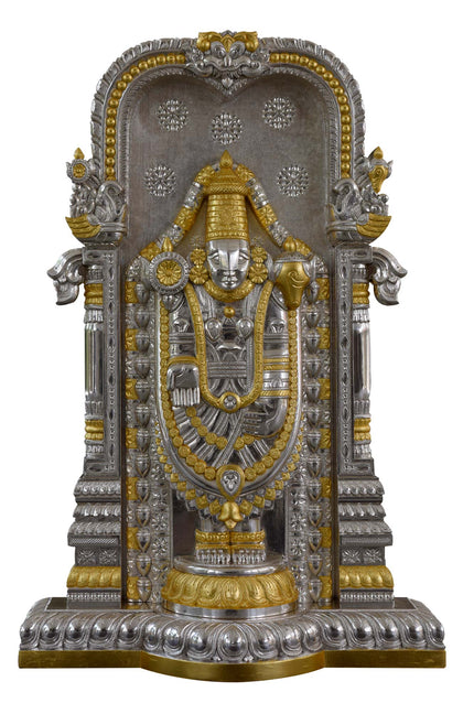 Tirupati Balaji (Venkateshwara) with Pure Gold Leaf, , Silver Showpieces - Artisera