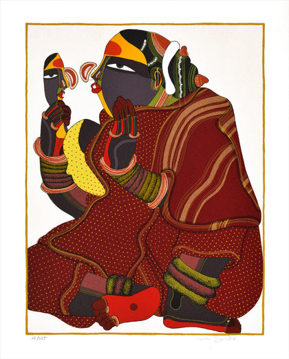 Woman in Red with Mirror, Thota Vaikuntam, Archer Art Gallery - Artisera