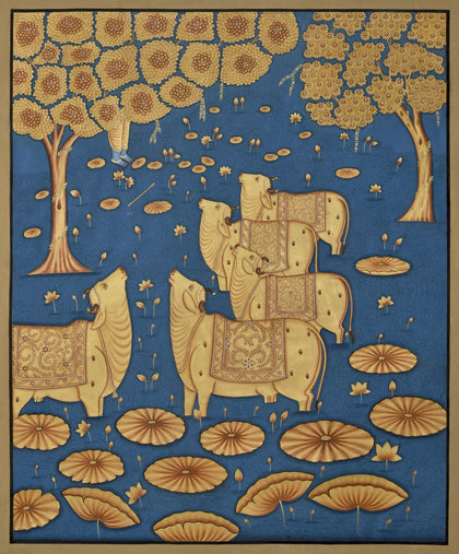 Krishna with Cows - 13, Nemichand, Ethnic Art - Artisera