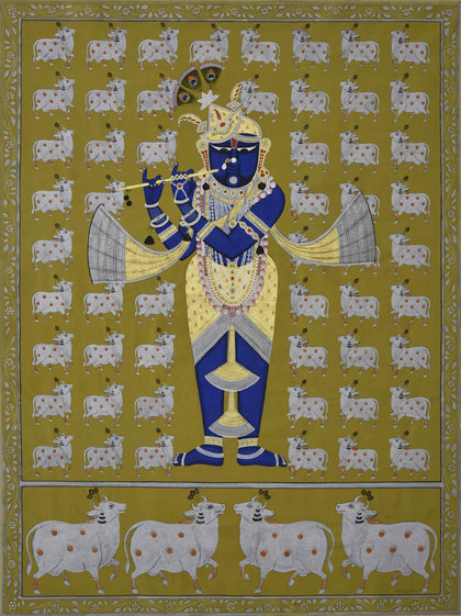 Shrinathji Playing Flute - 02, Nitin and Nilesh Sharma, Ethnic Art - Artisera