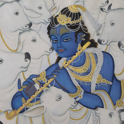Krishna with Cows - 02, Nemichand, Ethnic Art - Artisera