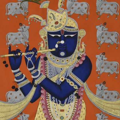 Shrinathji Playing Flute - 03, Nitin and Nilesh Sharma, Ethnic Art - Artisera