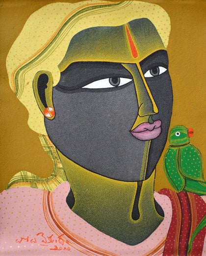 Telangana Man with Parrot, Thota Vaikuntam, Archer Art Gallery - Artisera