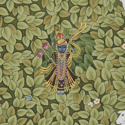 Shrinathji in Leaves, Nemichand, Ethnic Art - Artisera