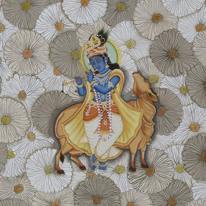 Krishna with Flowers, Nemichand, Ethnic Art - Artisera
