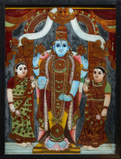 Vishnu with Consorts - 01, , Phillips Reverse Glass - Artisera