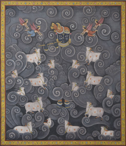 Shrinathji in Clouds, Pushkar Lohar, Ethnic Art - Artisera