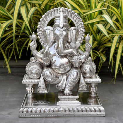 Ganesha with Prabhawal, , Silver Showpieces - Artisera