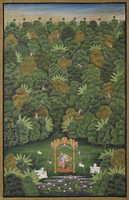 Radha Krishna in Forest, Nemichand, Ethnic Art - Artisera