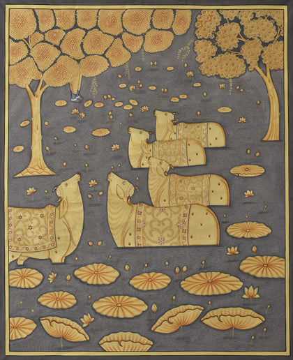 Krishna With Cows - 15, Nemichand, Ethnic Art - Artisera