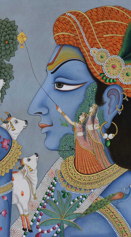 Krishna with Cows - 01, Narendra Kumar, Ethnic Art - Artisera