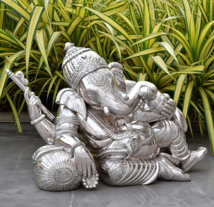 Resting Ganesha, , Silver Showpieces - Artisera