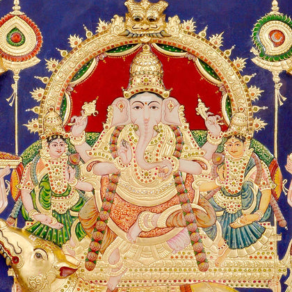 Lord Ganesha with Riddhi and Siddhi, , Rani Arts & Teak - Artisera