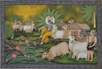 Krishna with Cows - 06, Nitin and Nilesh Sharma, Ethnic Art - Artisera