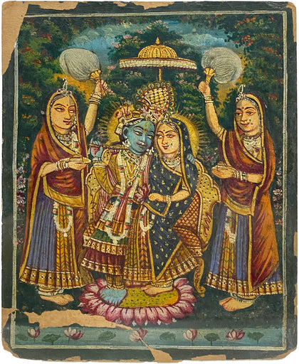 Radha Krishna with Attendants, , Indian Miniatures - Artisera