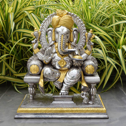 Pagdi Ganesha with Pure Gold Leaf, , Silver Showpieces - Artisera