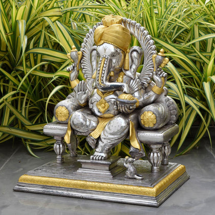 Pagdi Ganesha with Pure Gold Leaf, , Silver Showpieces - Artisera