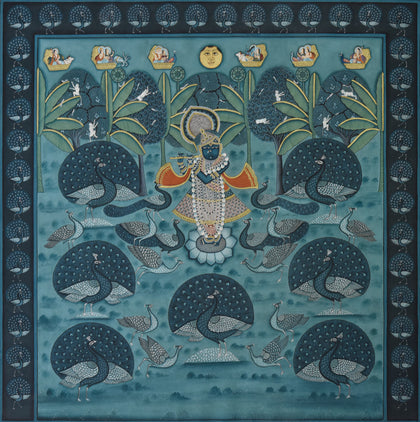 Shrinathji with Peacocks - 02, Nemichand, Ethnic Art - Artisera