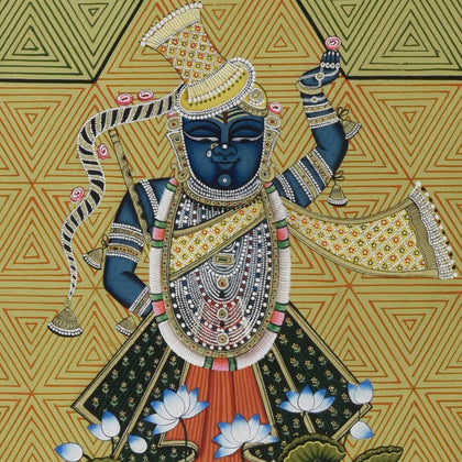 Shrinathji on Lotus - 05, Nemichand, Ethnic Art - Artisera