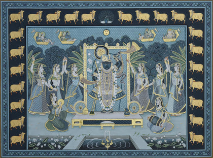 Shrinathji with Gopis - 02, Nemichand, Ethnic Art - Artisera