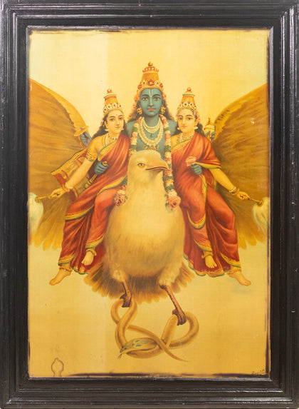Vishnu with Consorts - 03, Raja Ravi Varma, Balaji Art - Artisera