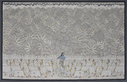 Krishna with Cows in Forest - 01, Nemichand, Ethnic Art - Artisera