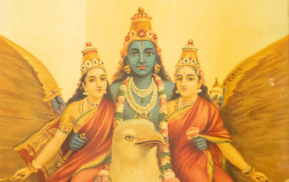 Vishnu with Consorts - 03, Raja Ravi Varma, Balaji Art - Artisera